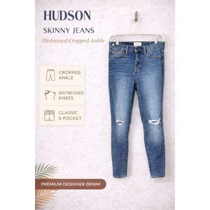 Hudson Skinny Jeans Distressed Medium Wash Cropped Ankle Size 27